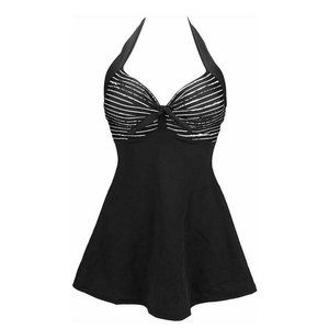 CocoShip Vintage Style Swimming Dress A-line Bathing Suit Large (10,12) Black L